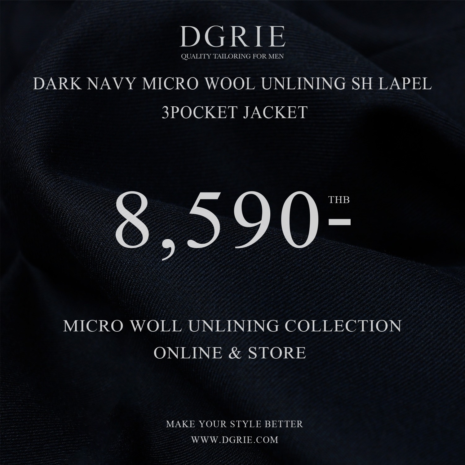 เสื้อสูทสีกรมเข้ม Dark Navy Wool Unlining 3 Pocket Jacket