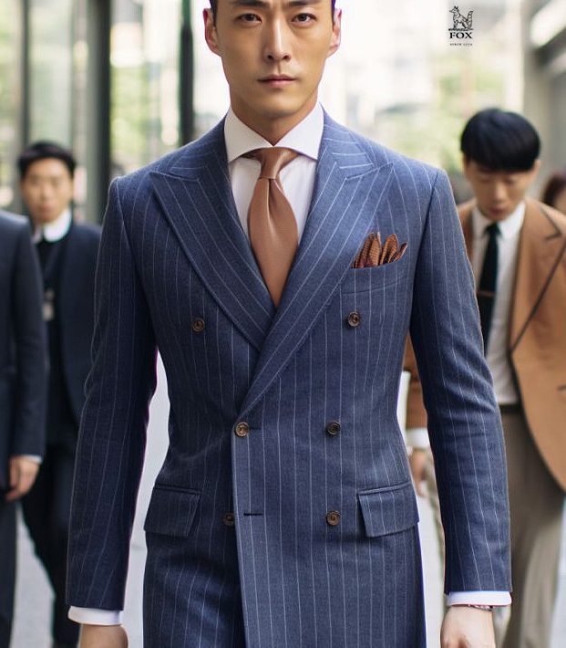 ตัดสูท DGRIE Fox Brothers Navy PinStripe Suit