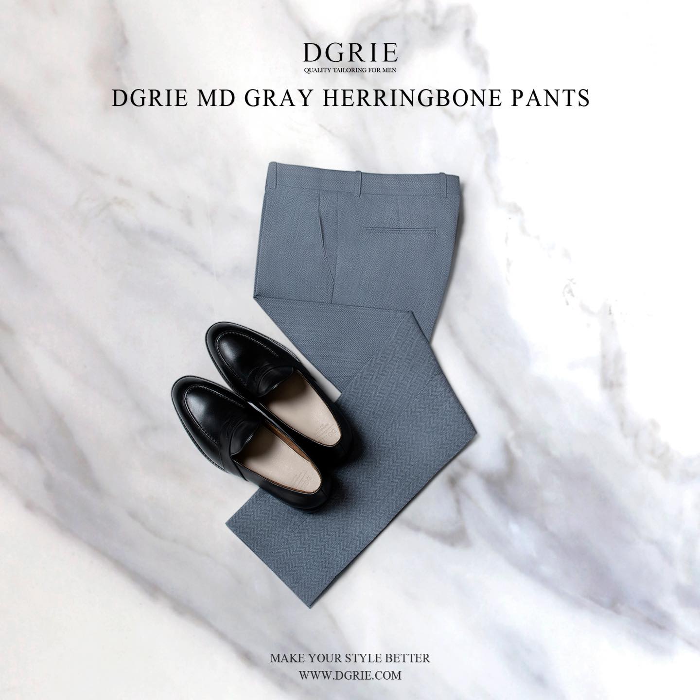 กางเกงสีเทา ก้างปลา Herringbone Two Tone Cotton Wool Blend Pants