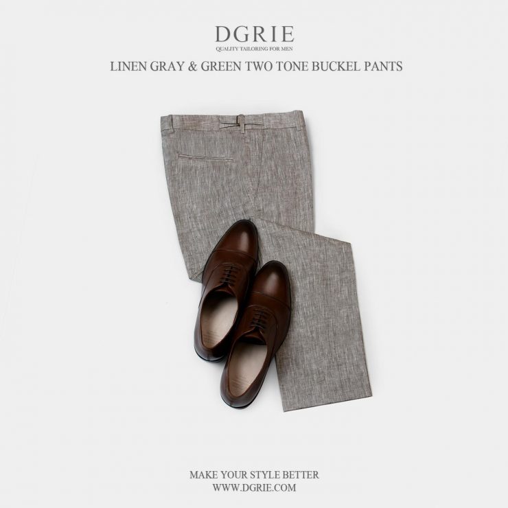 กางเกงลินิน Linen Gray & Green Two Tone Buckel Pants - DGRIE 23 กางเกงลินิน Linen Gray & Green Two Tone Buckel Pants - DGRIE
