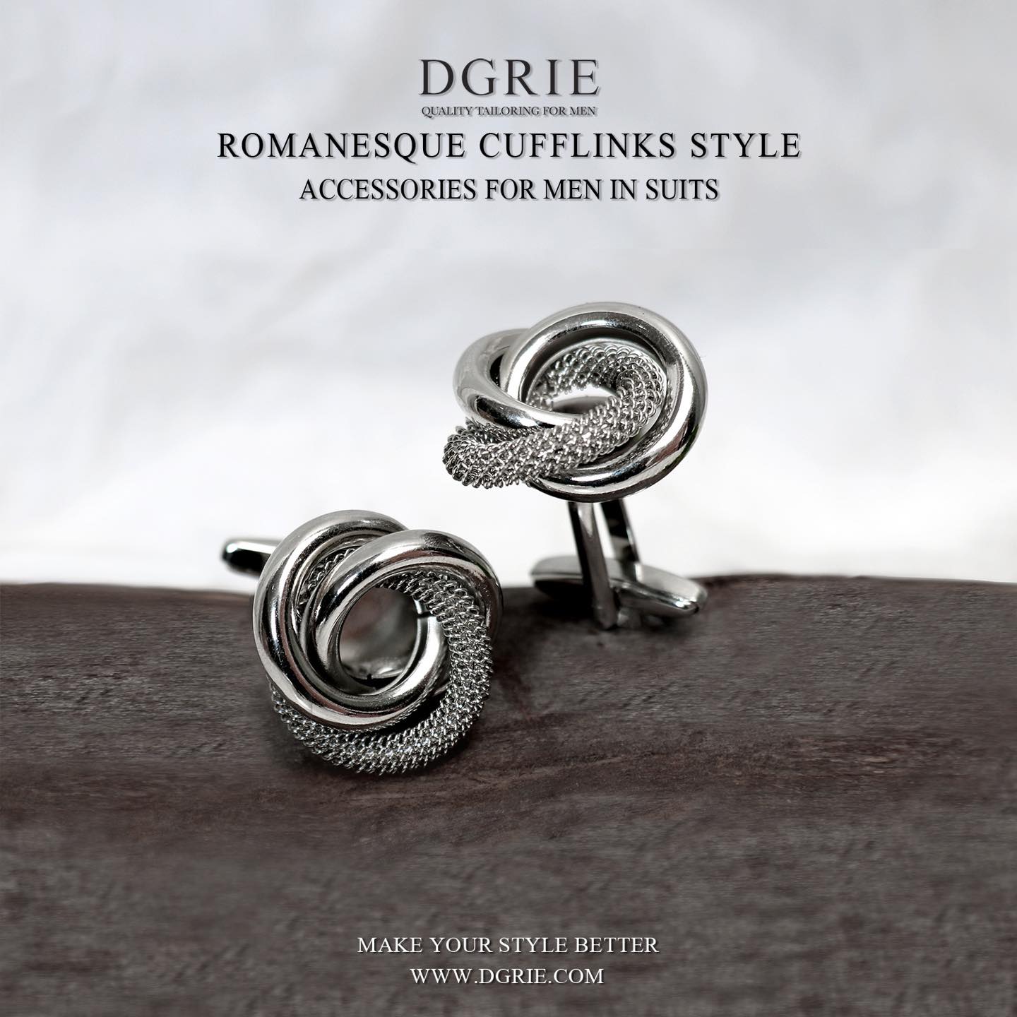 422927621_771188331711076_3230865781784617271_n คัฟลิ้งค์ Romanesque Rhodium Plated Silver Knot Cufflinks - DGRIE
