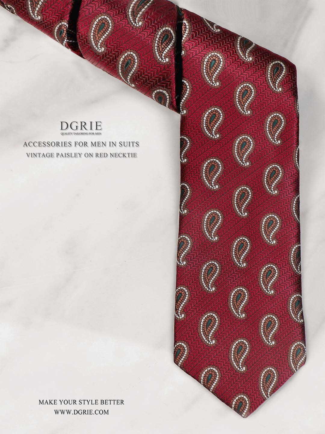 เนคไทลายเพสลีย์ Brown Paisley on Burgundy Arrow 3 Inch Necktie