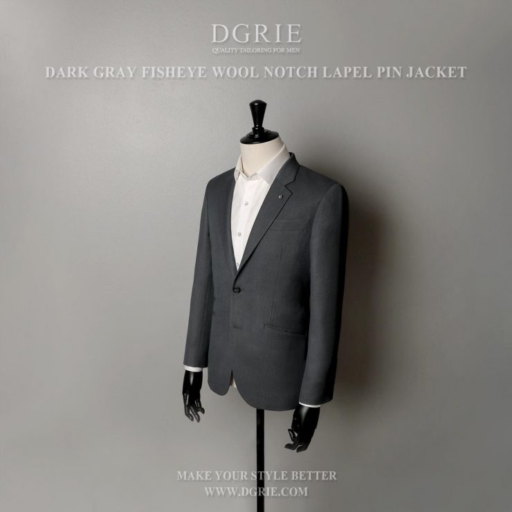 เสื้อสูทสีเทา Classic Fish Eye Wool Dark Gray Notch Jacket - DGRIE