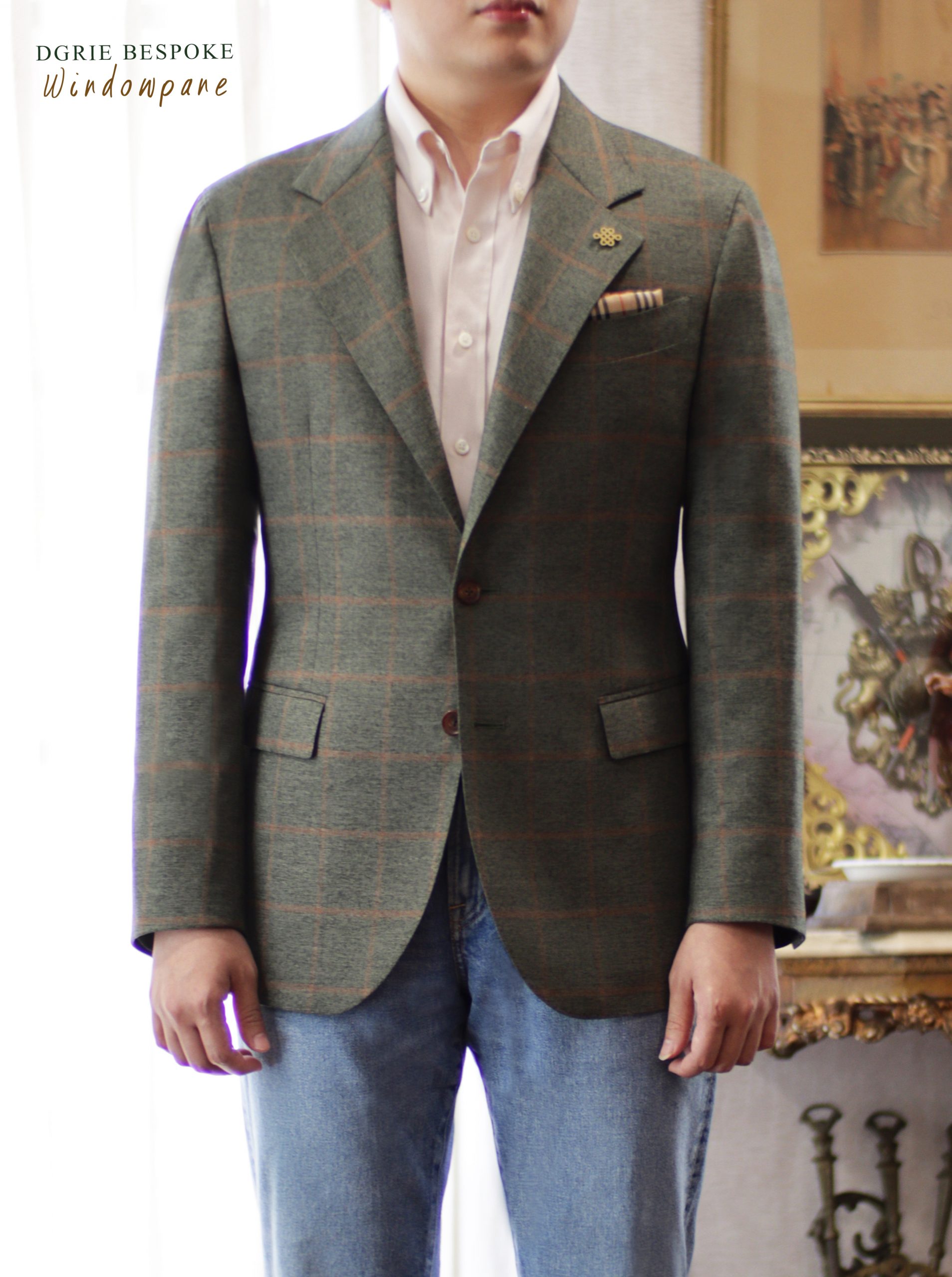 ตัดสูทสีเขียวลายตาราง DGRIE Classic Green Windowpane jacket