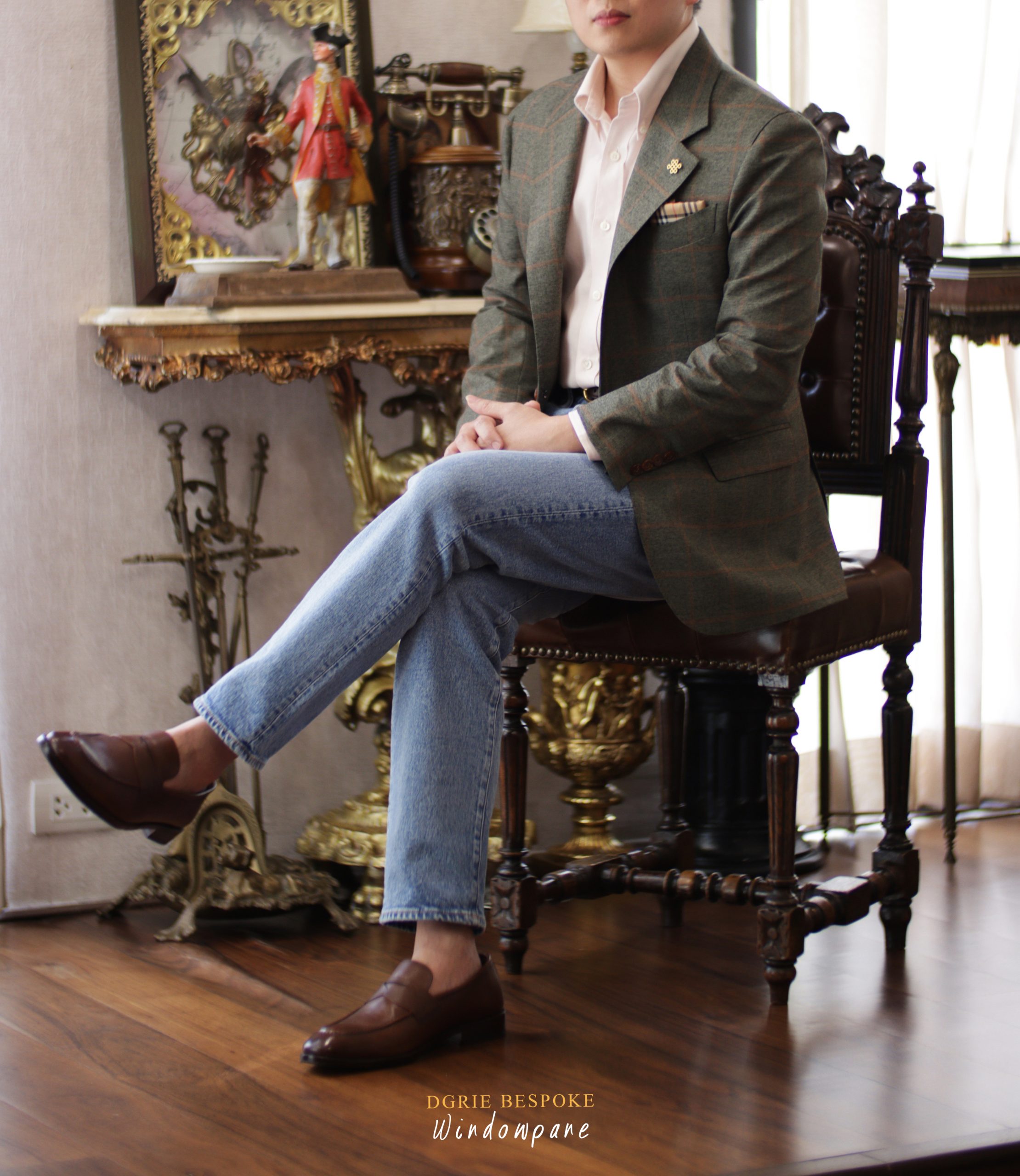 ตัดสูทสีเขียวลายตาราง DGRIE Classic Green Windowpane jacket