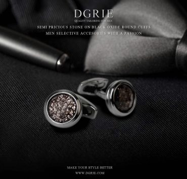 คัฟลิงค์ DGRIE Grey Spinel Stone Place Round Black Oxide Cufflinks