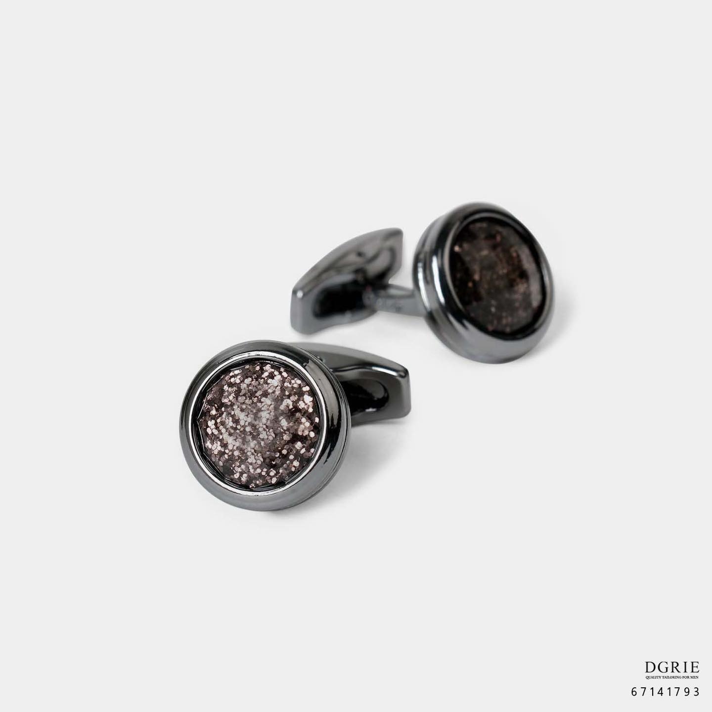 คัฟลิงค์ DGRIE Grey Spinel Stone Place Round Black Oxide Cufflinks