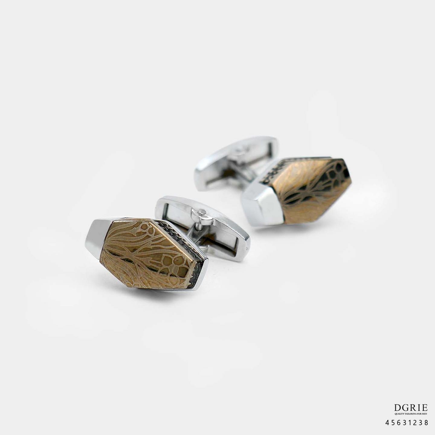 คัฟลิงค์ทรงหกเหลี่ยม DGRIE Vintage Brown Flower Hexagon shape Cufflinks