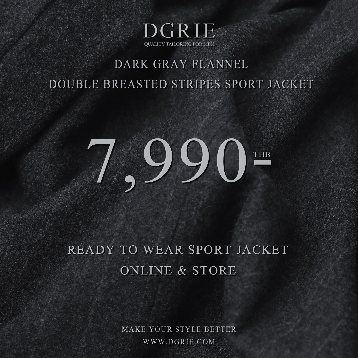 DGRIE เสื้อสูทลายทางสีเทา Grey Stripe Flannel Wool Suit
