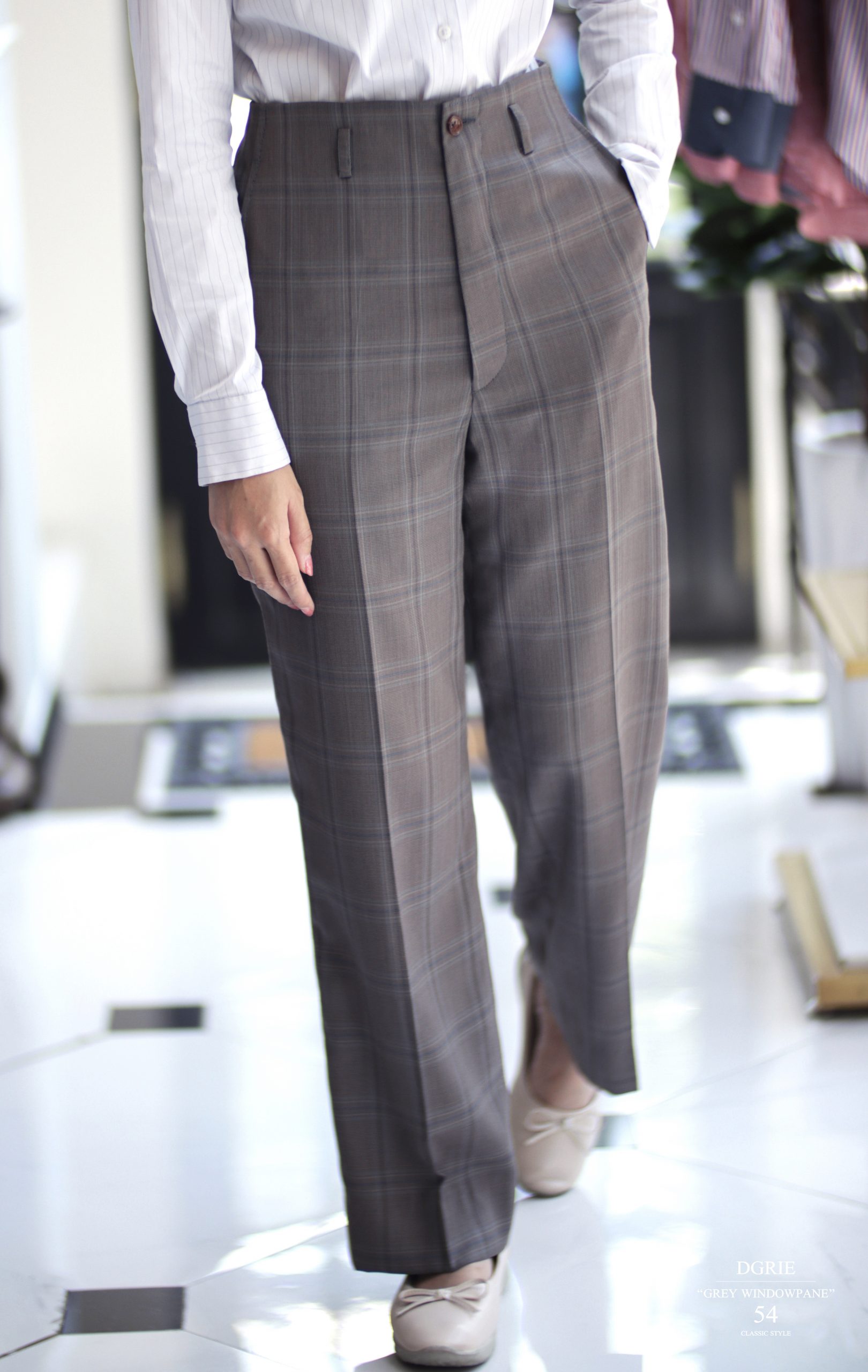 DGRIE PANTS 54 ตัดกางเกงผู้หญิง ลายตาราง GREY WINDOWPANE