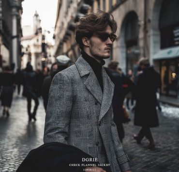 พีโค้ท สีเทา เสื้อโค้ท ลายตาราง Dark Gray Glen Check 6 Botton Melton Wool Pea Coat