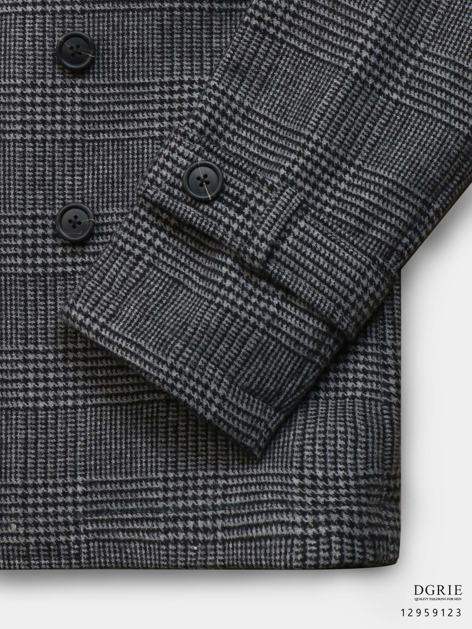พีโค้ท สีเทา เสื้อโค้ท ลายตาราง Dark Gray Glen Check 6 Botton Melton Wool Pea Coat