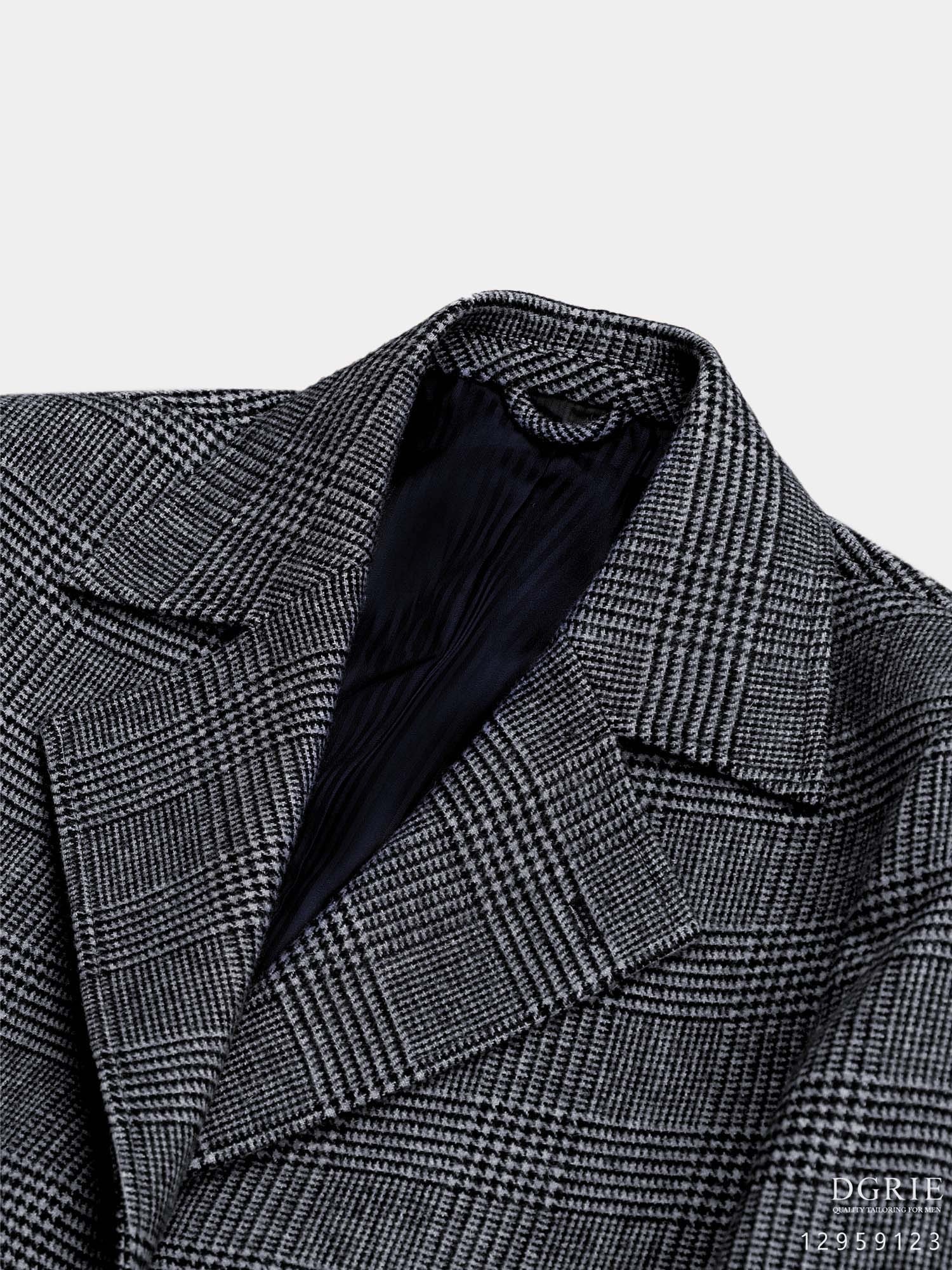 พีโค้ท สีเทา เสื้อโค้ท ลายตาราง Dark Gray Glen Check 6 Botton Melton Wool Pea Coat