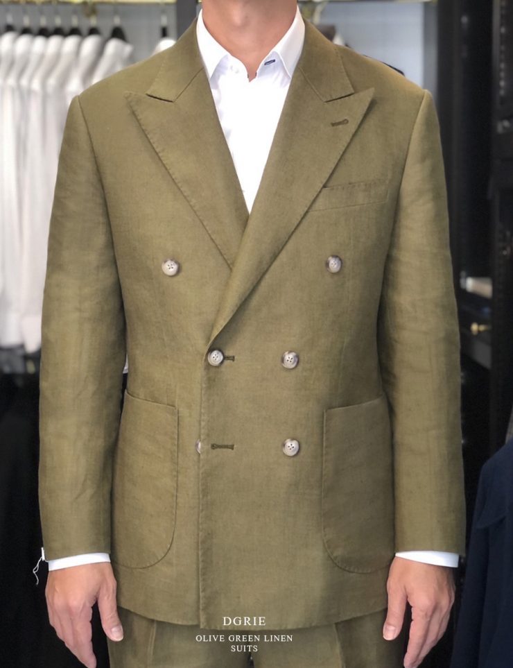 ตัดสูท ผ้าลินินสีเขียว OLIVE GREEN LINEN DOUBLE BREASTED SUITS