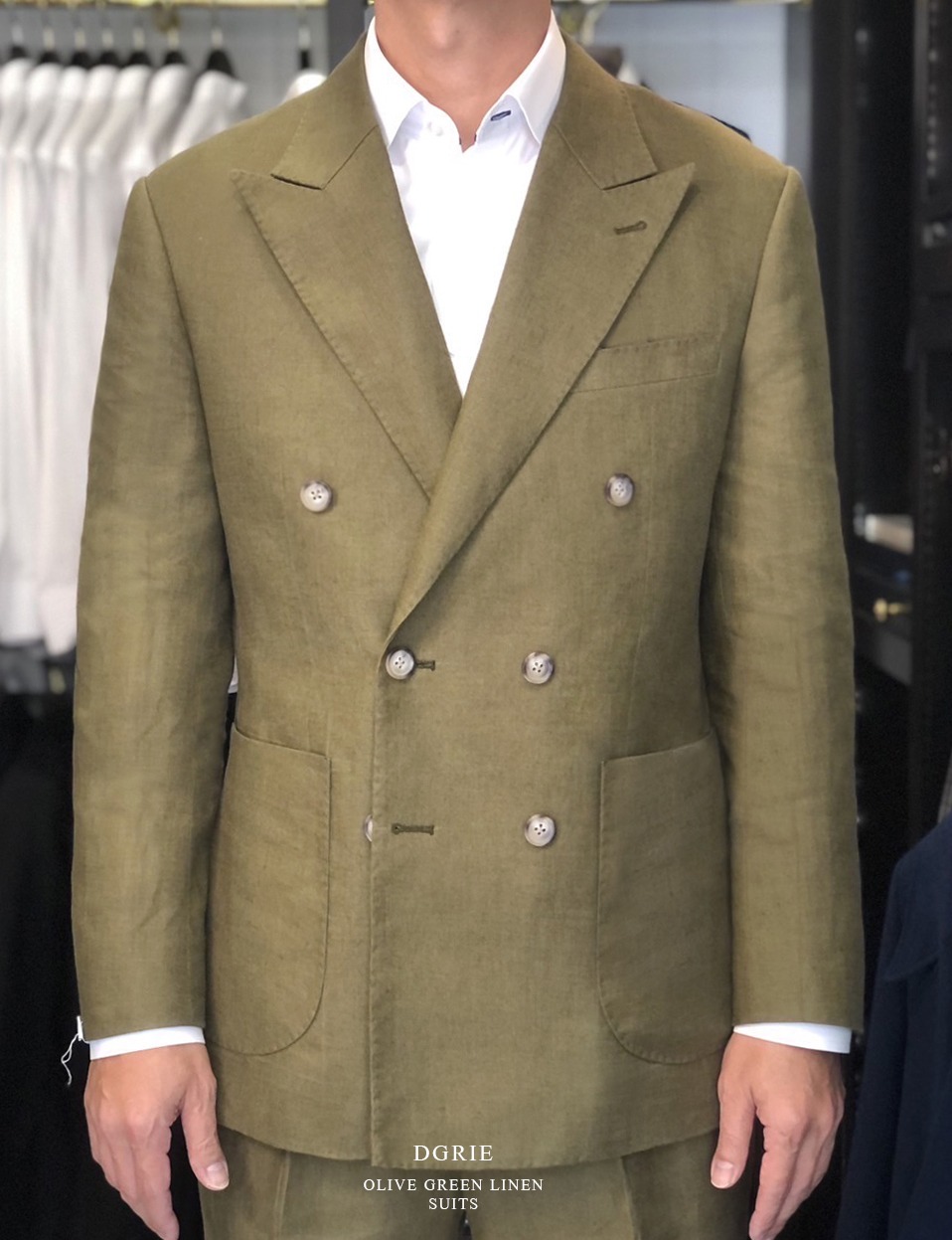 ตัดสูท ผ้าลินินสีเขียว OLIVE GREEN LINEN DOUBLE BREASTED SUITS
