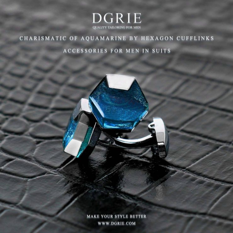 คัฟลิงค์ Charismatic of Aquamarine by Hexagon Cufflinks - DGRIE