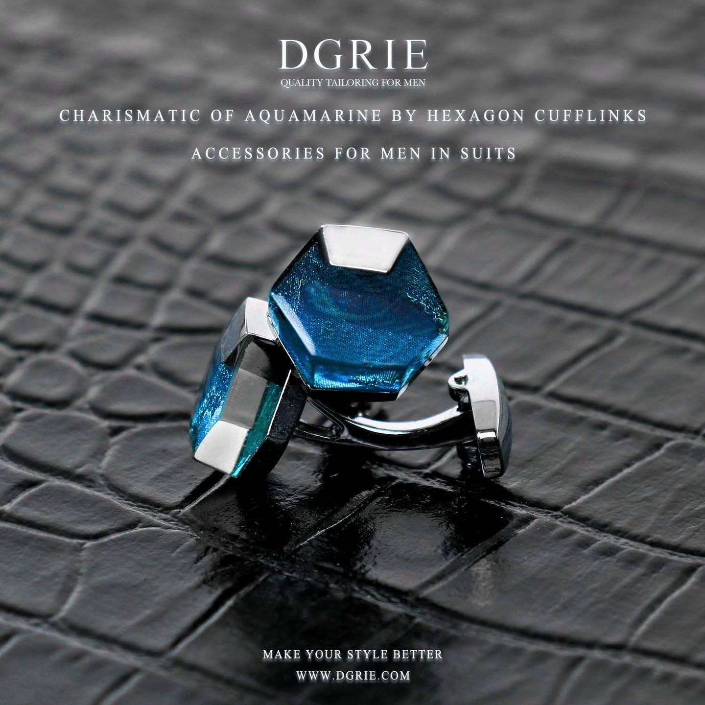 คัฟลิงค์ Charismatic of Aquamarine by Hexagon Cufflinks - DGRIE