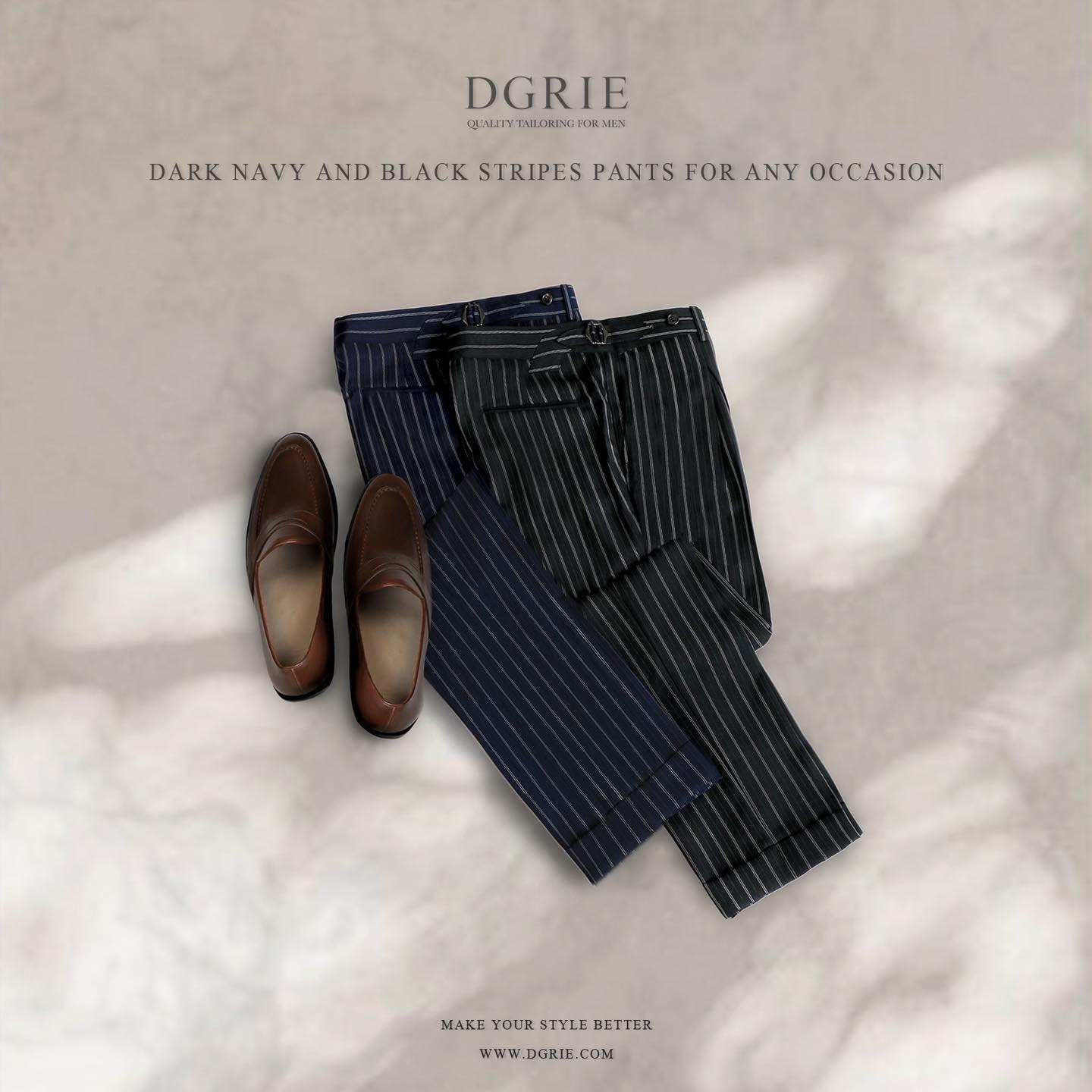 กางเกงผู้ชาย DARK NAVY AND BLACK STRIPES PANTS - DGRIE