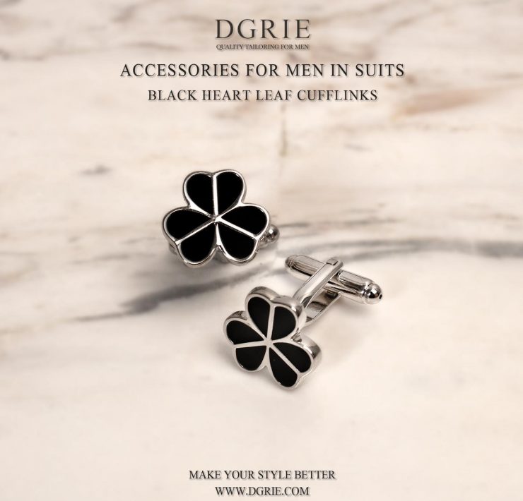 คัฟลิงค์ DGRIE Black Silver Oxalis Leaf Cufflinks 19 คัฟลิงค์ DGRIE Black Silver Oxalis Leaf Cufflinks