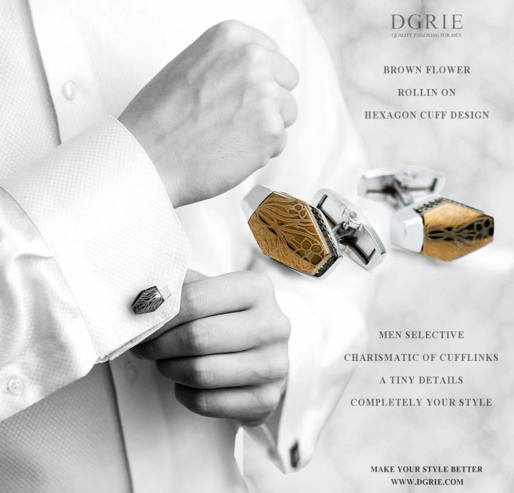 DGRIE Vintage Brown Flower Hexagon shape Cufflinks 18 DGRIE Vintage Brown Flower Hexagon shape Cufflinks