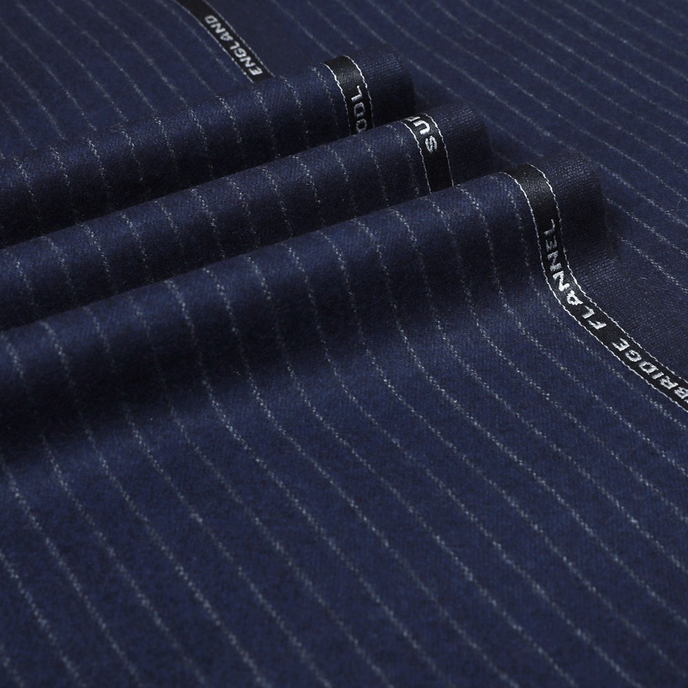 ตัดสูท ผ้าวูลลายทางสีน้ำเงิน England Navy Flannel PinStripe