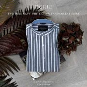 เสื้อเชิ้ต Two Tone Navy White Linen Band Collar - DGRIE 3 เสื้อเชิ้ต Two Tone Navy White Linen Band Collar - DGRIE
