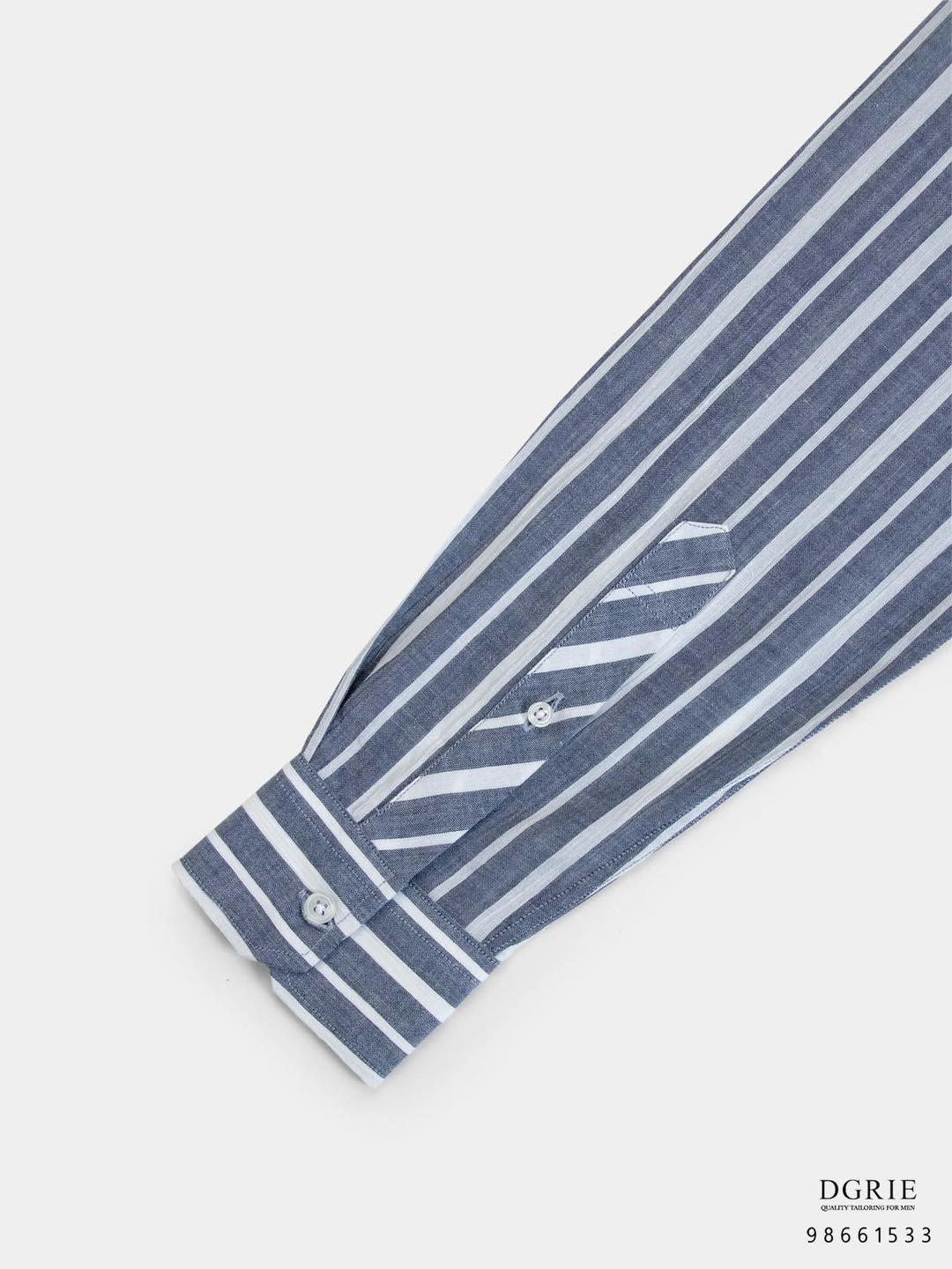 เสื้อเชิ้ต Two Tone Navy White Linen Band Collar - DGRIE