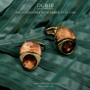 คัฟลิงค์ [Victorian Style] Gold Cufflinks with Amber Oval Cab - DGRIE