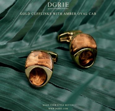 คัฟลิงค์ [Victorian Style] Gold Cufflinks with Amber Oval Cab - DGRIE