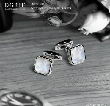 คัฟลิงค์ Vintage Milky Quartz Stones Cufflinks - DGRIE