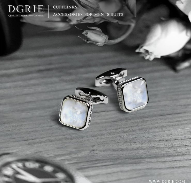 คัฟลิงค์ Vintage Milky Quartz Stones Cufflinks - DGRIE 21 คัฟลิงค์ Vintage Milky Quartz Stones Cufflinks - DGRIE
