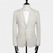 เสื้อสูท ผ้าลินิน สีเบจ - Beige Linen / Blue Flora Stripe Blazer - DGRIE