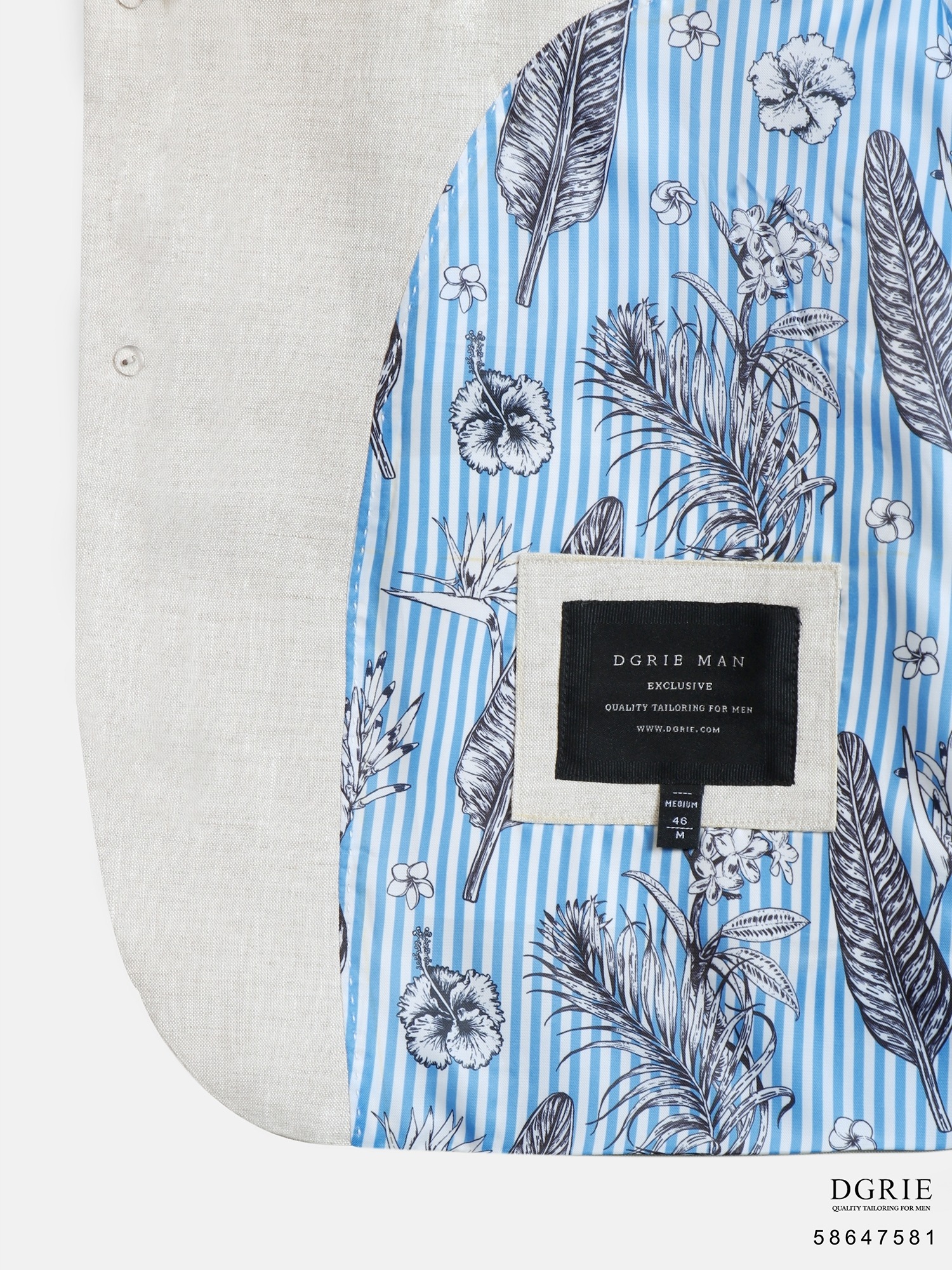 เสื้อสูท ผ้าลินิน สีเบจ - Beige Linen / Blue Flora Stripe Blazer - DGRIE