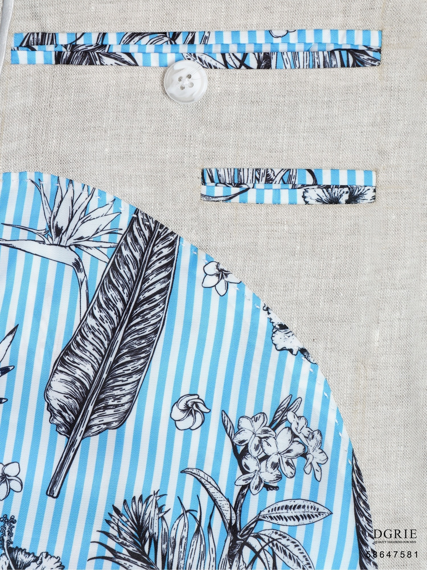 เสื้อสูท ผ้าลินิน สีเบจ - Beige Linen / Blue Flora Stripe Blazer - DGRIE