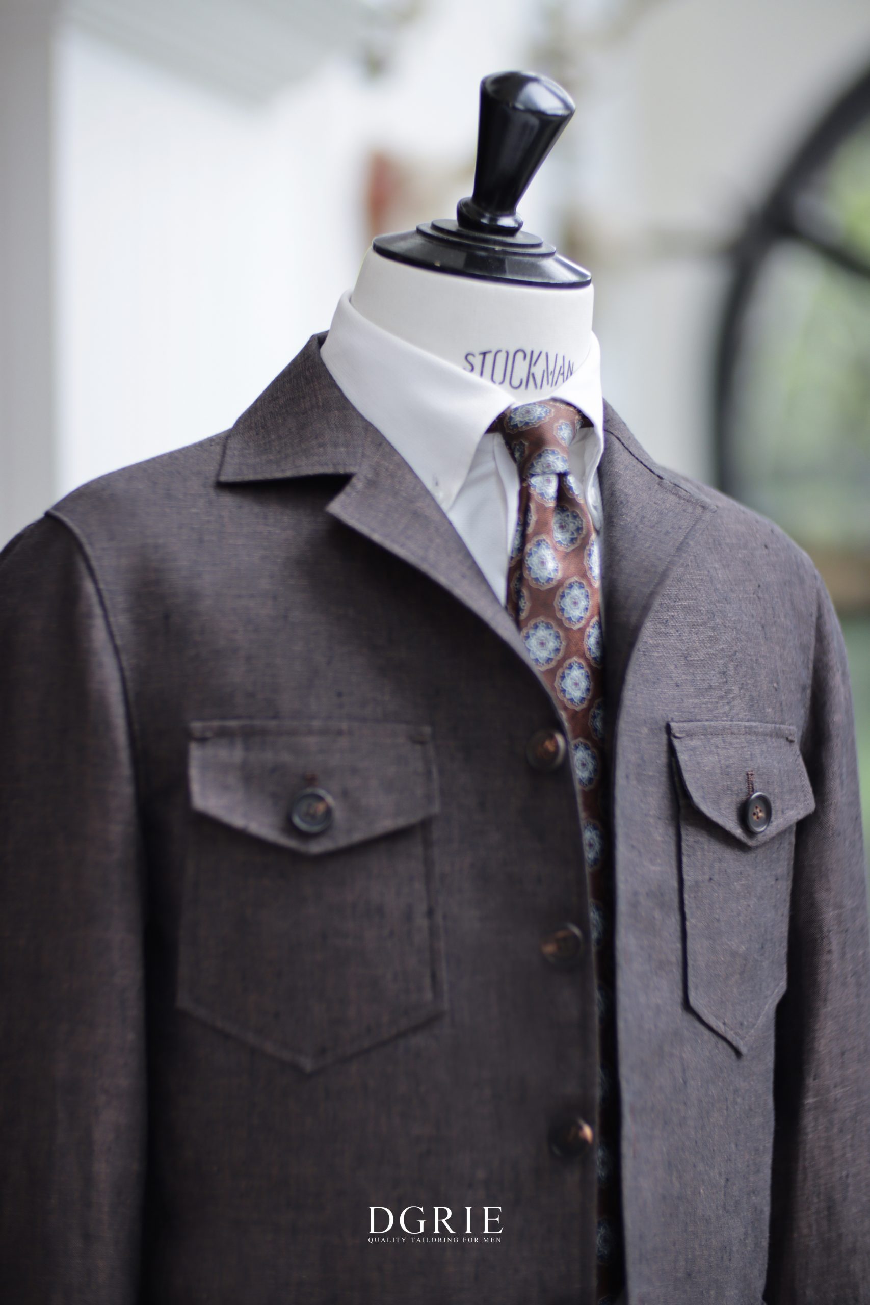 เสื้อซาฟารี วินเทจ DGRIE Custom Red Brown Linen Safari