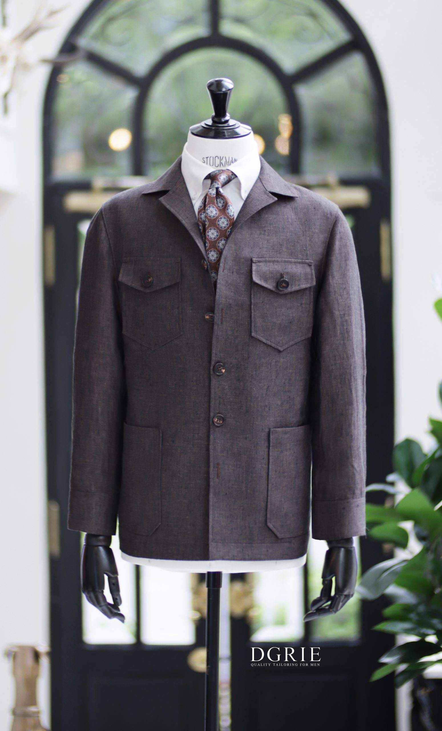 เสื้อซาฟารี วินเทจ DGRIE Custom Red Brown Linen Safari