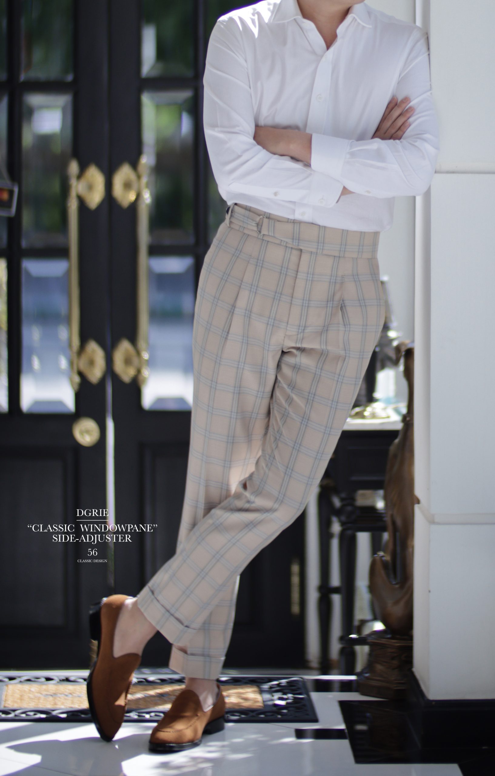 DGRIE PANTS 56 : ตัดกางเกง วินเทจ ตาราง Classic Windowpane Side Adjuster Pants