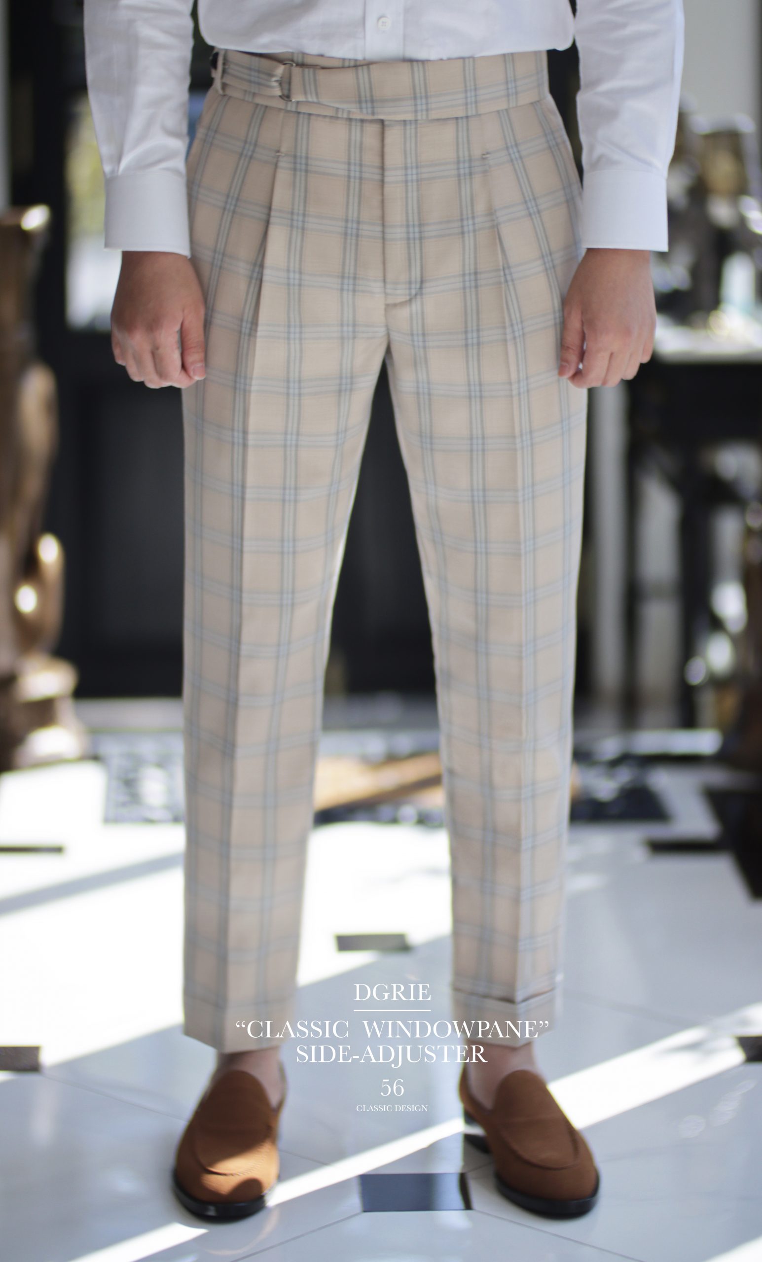 DGRIE PANTS 56 : ตัดกางเกง วินเทจ ตาราง Classic Windowpane Side Adjuster Pants