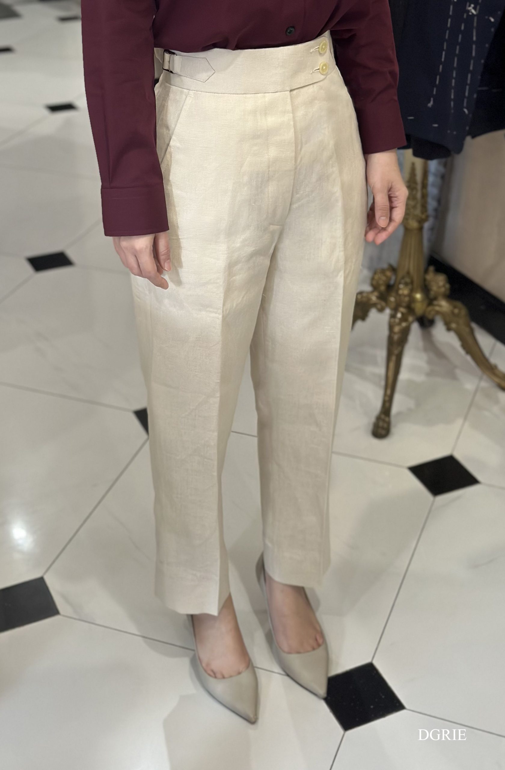 Women Linen Pants ตัดกางเกงผู้หญิง ลินิน สีธรรมชาติ ครีมอ่อน