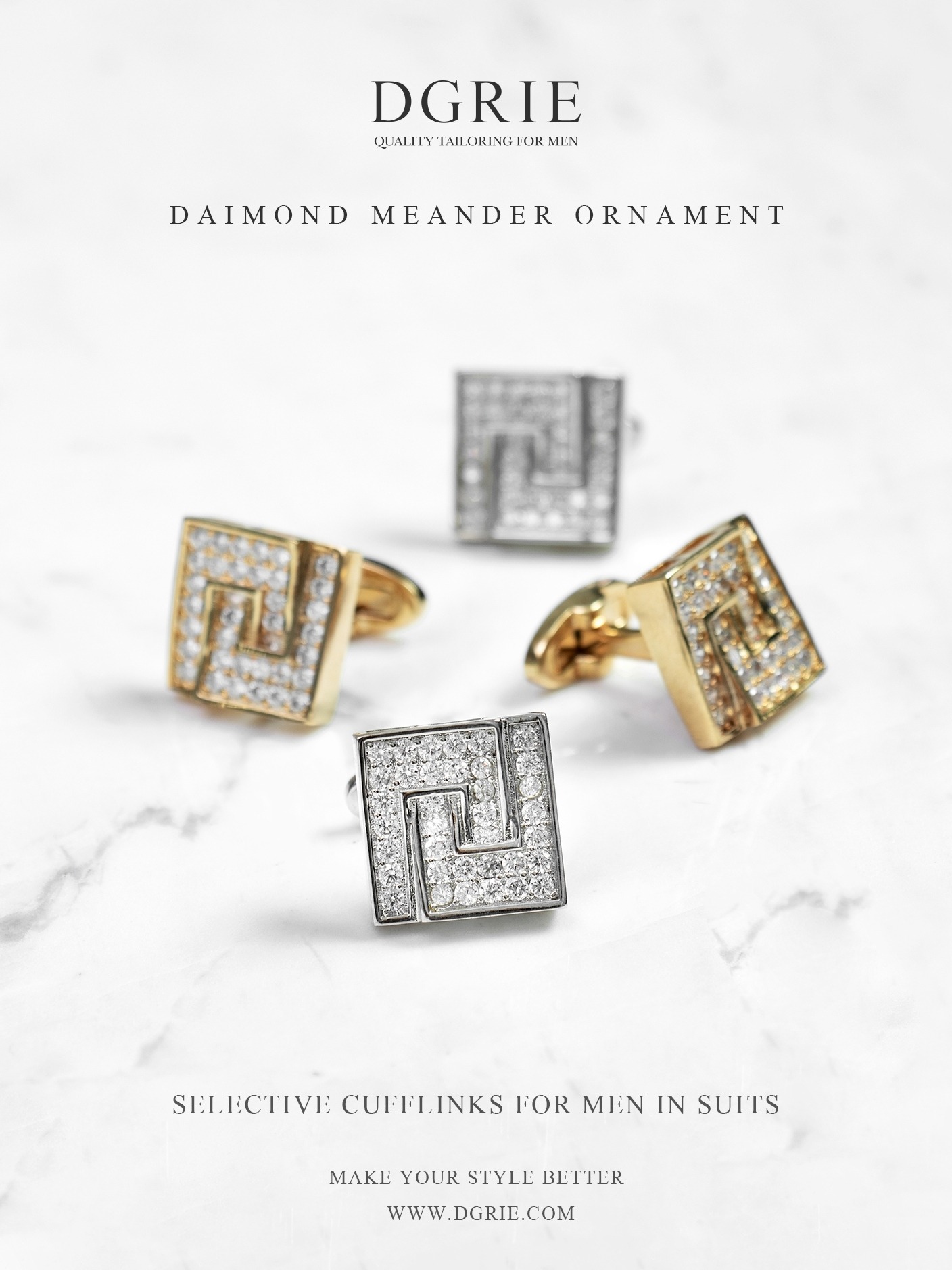 0919A47B-0DF3-4ABF-8551-584262D7FE0D คัฟลิงก์ Cufflinks American Diamonds Meander Ornament