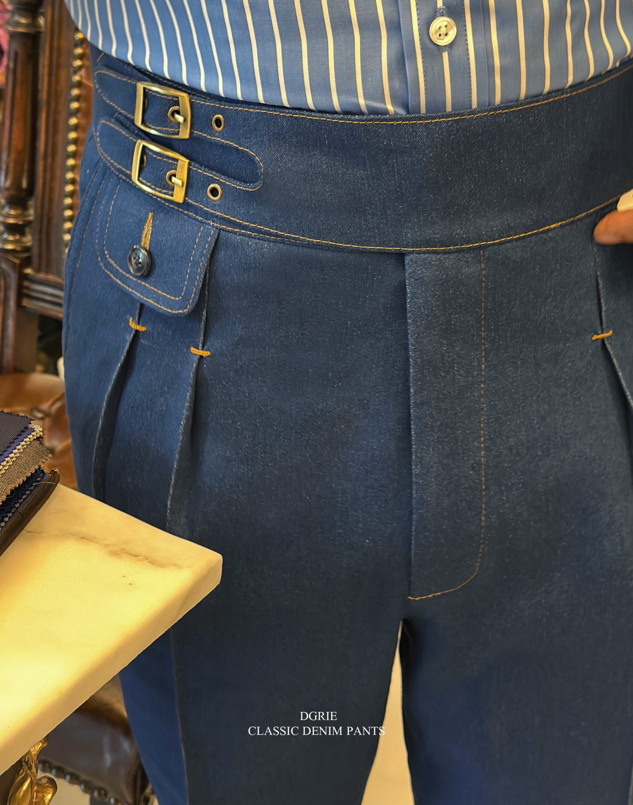 DGRIE PANTS - ตัดกางเกงยีนส์ วินเทจ CLASSIC STRETCH DENIM BUCKLE PANTS