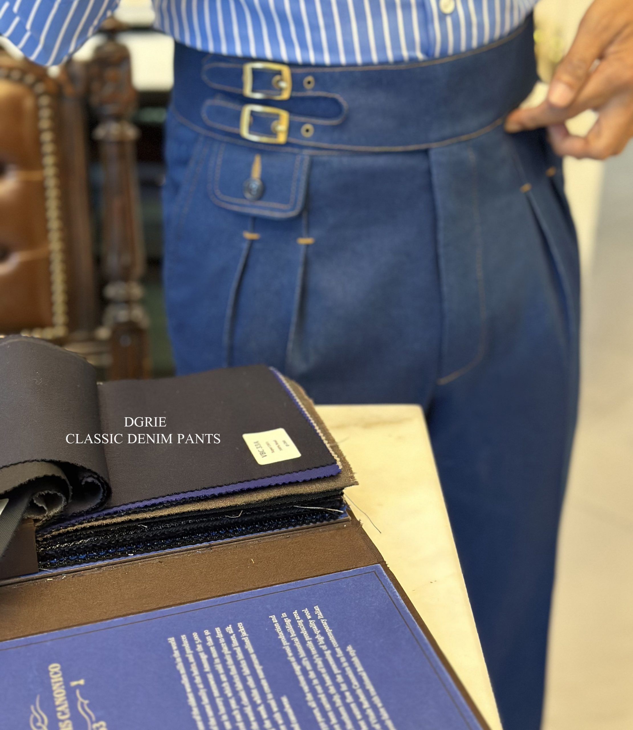 DGRIE PANTS - ตัดกางเกงยีนส์ วินเทจ CLASSIC STRETCH DENIM BUCKLE PANTS