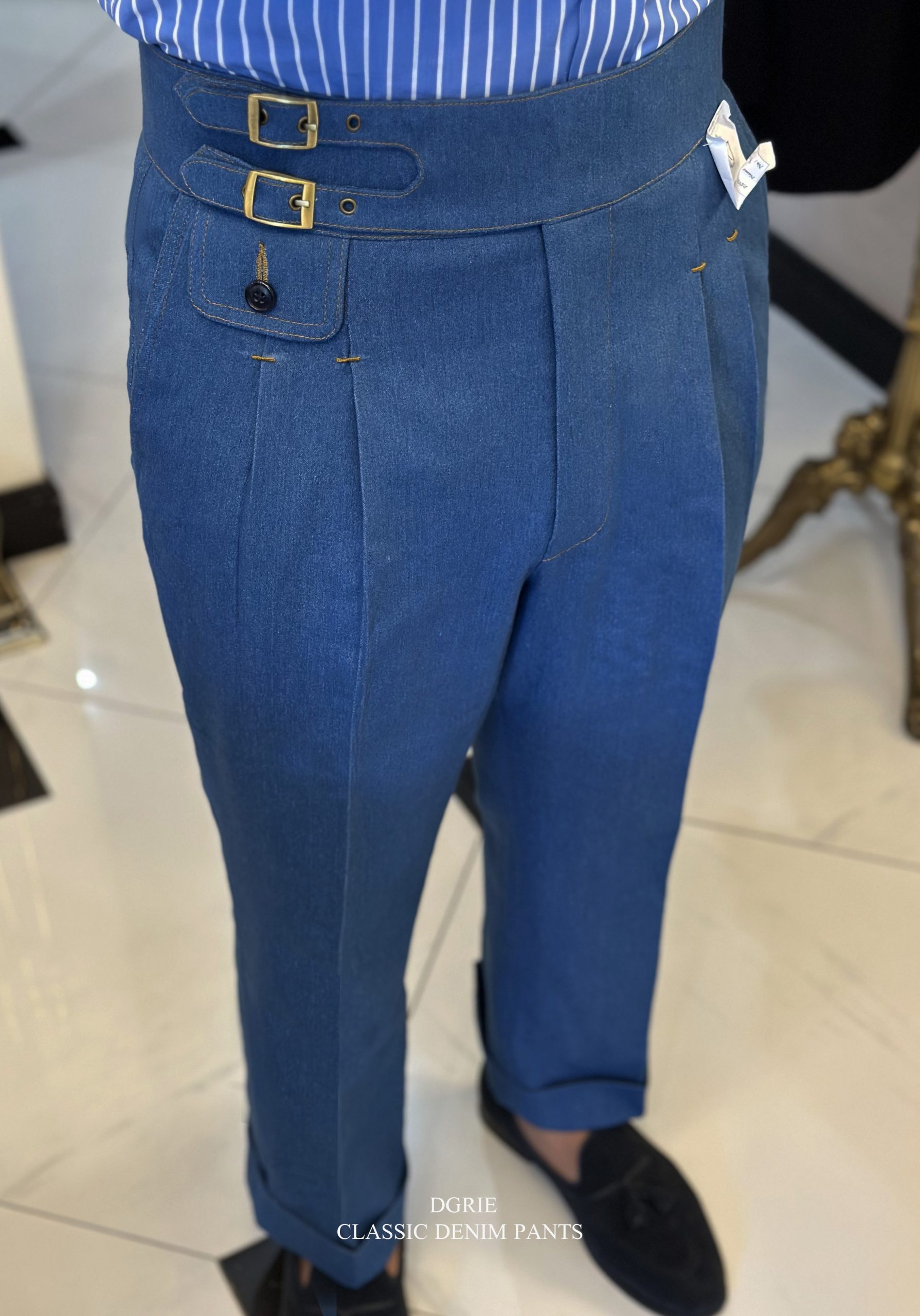 DGRIE PANTS - ตัดกางเกงยีนส์ วินเทจ CLASSIC STRETCH DENIM BUCKLE PANTS