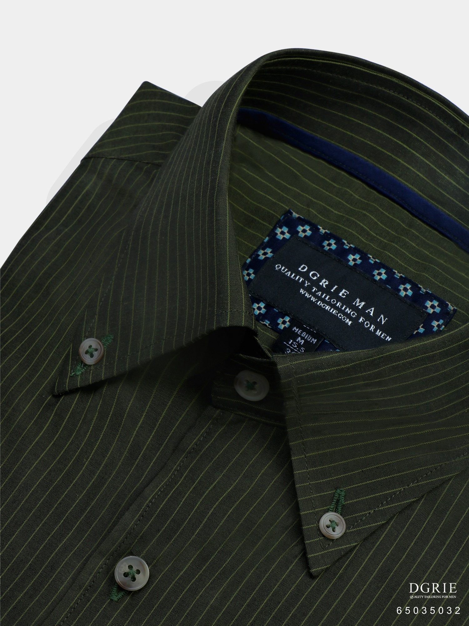 เสื้อเชิ้ต DGRIE Play Olive Green Striped Button down