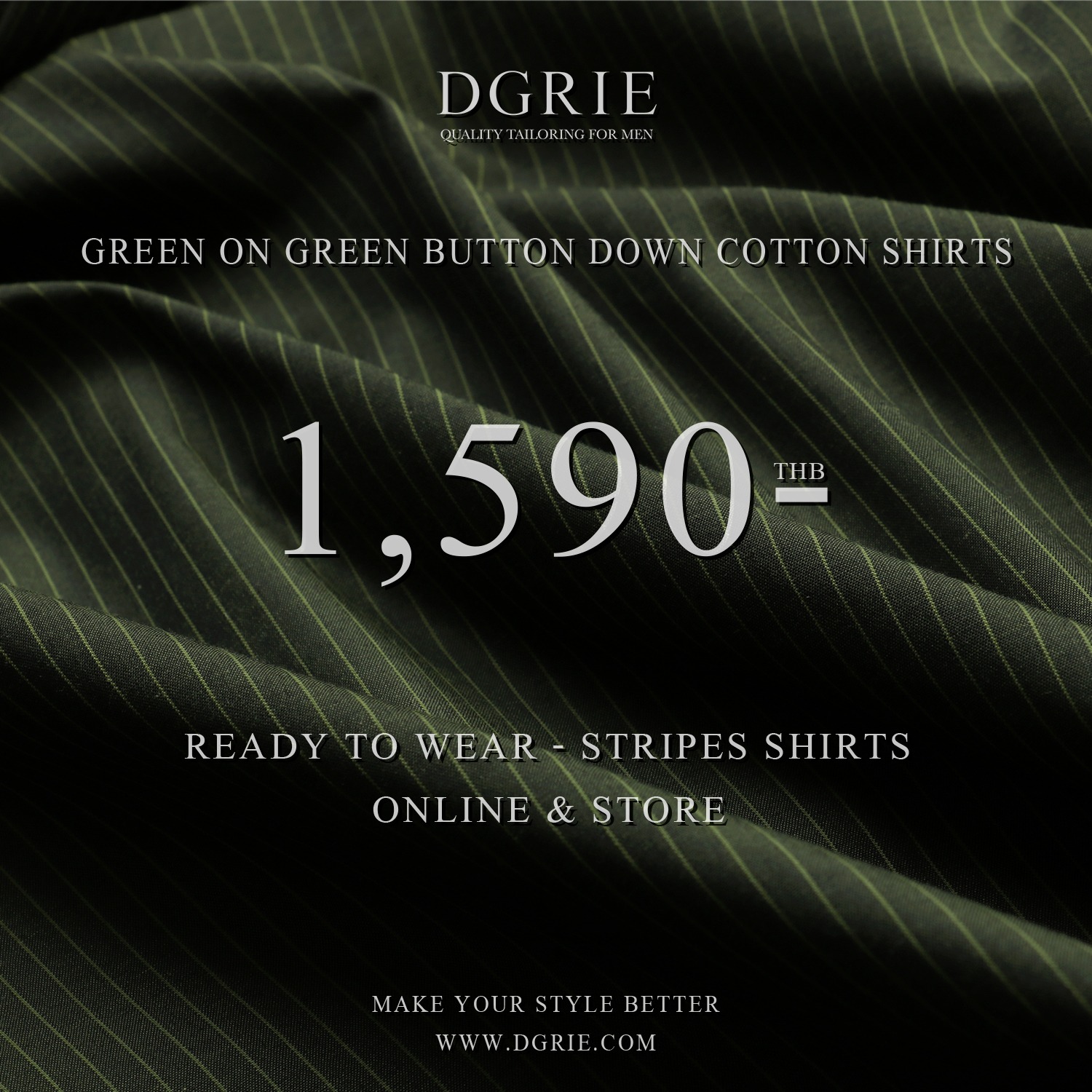 เสื้อเชิ้ต DGRIE Play Olive Green Striped Button down