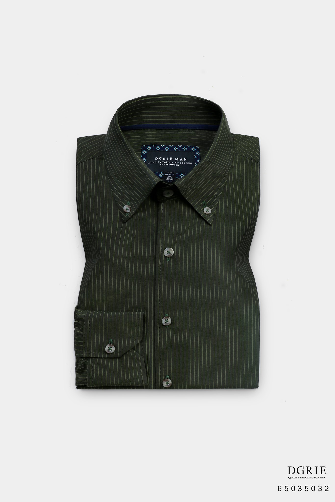 เสื้อเชิ้ต DGRIE Play Olive Green Striped Button down