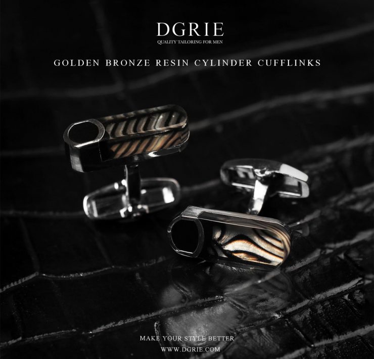Golden Bronze Resins Cylinder Cufflinks - DGRIE 16 Golden Bronze Resins Cylinder Cufflinks - DGRIE
