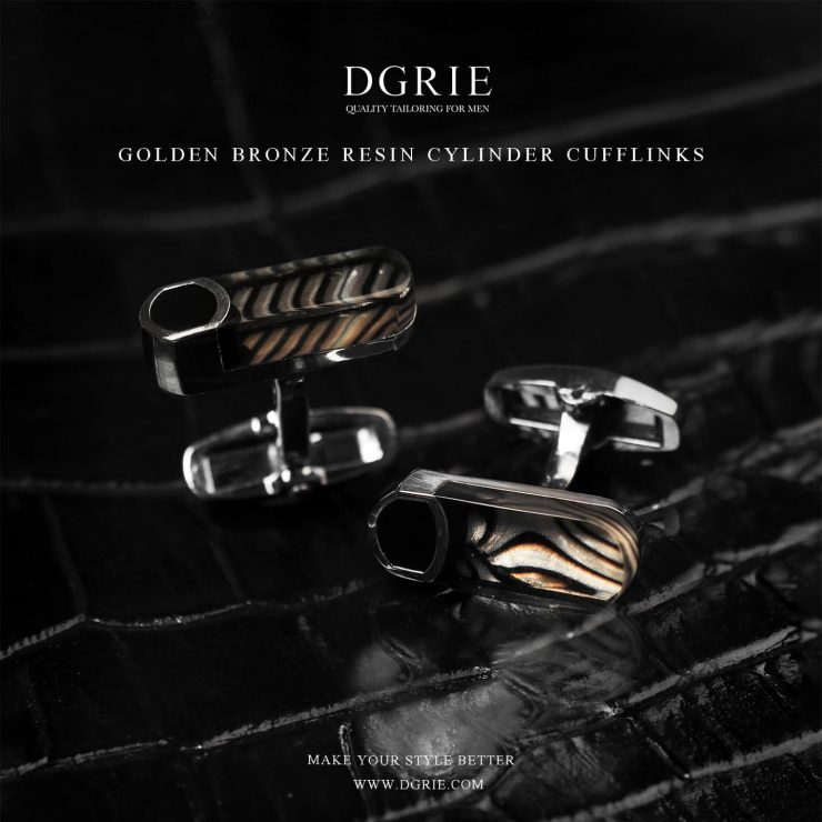 Golden Bronze Resins Cylinder Cufflinks - DGRIE 17 Golden Bronze Resins Cylinder Cufflinks - DGRIE