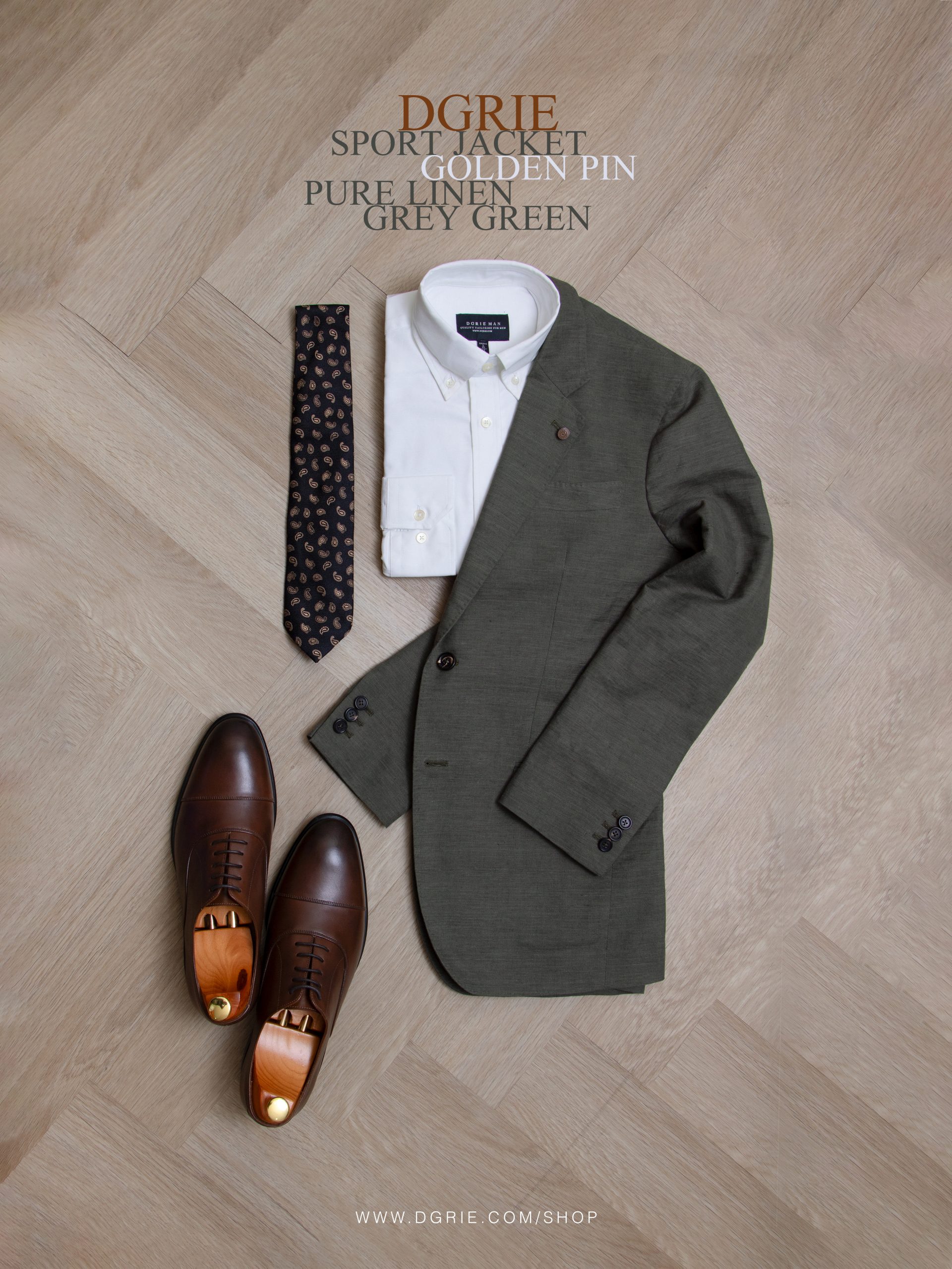 dgrie-green-jacket copy เสื้อสูท ลินินสีเขียวอมเทา Juniper Green Poland Linen Unlining Sport Jacket