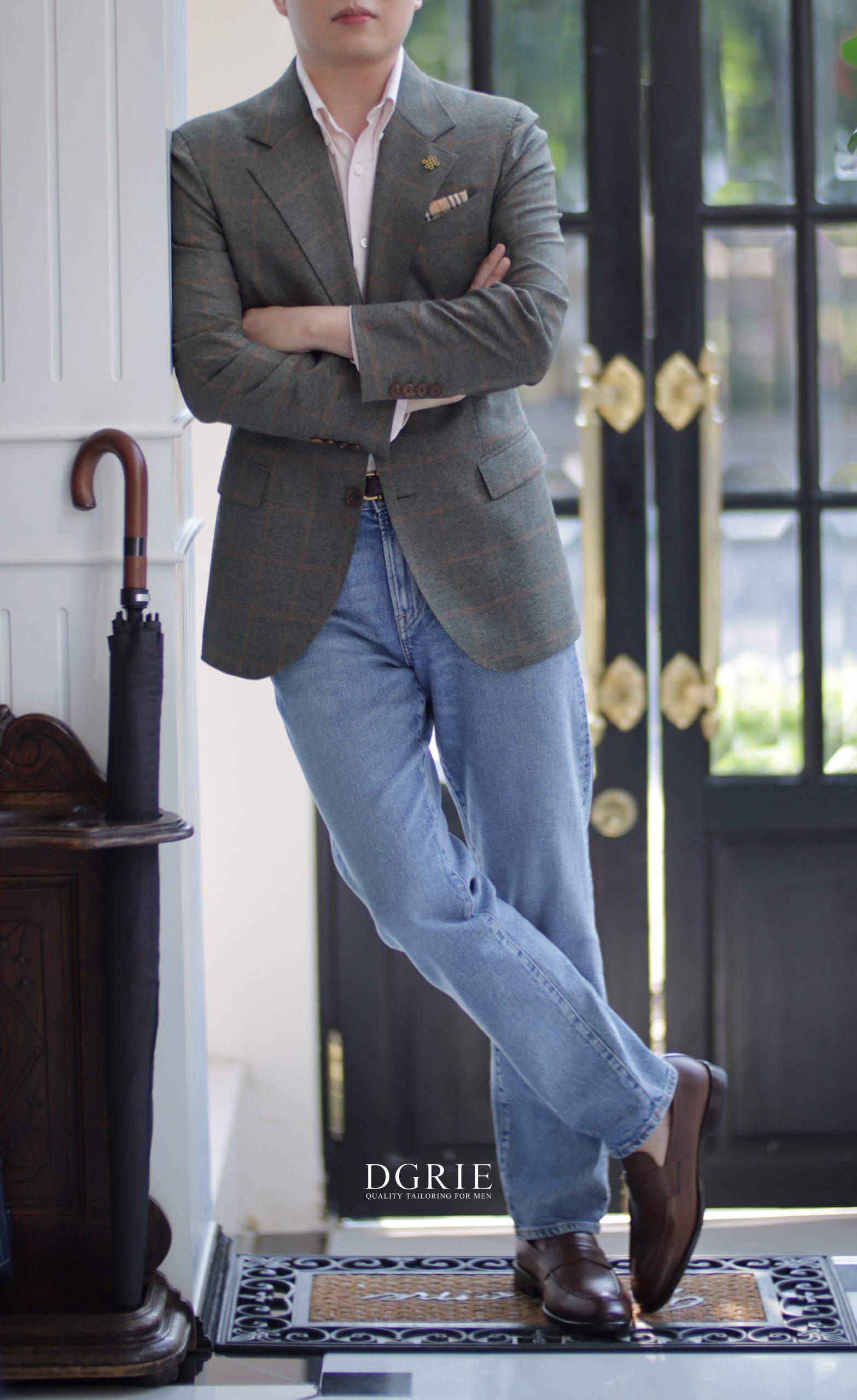 ตัดสูทสีเขียวลายตาราง 2 DGRIE Classic Texture Green Windowpane